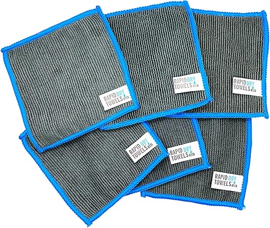 Rapid Dry Towels Micro RDTs Ultra-Soft Microfiber Towels | 6 Pack | 3.9 x 3.9 in | Channel Weave Lint-Free Cleaning Clot