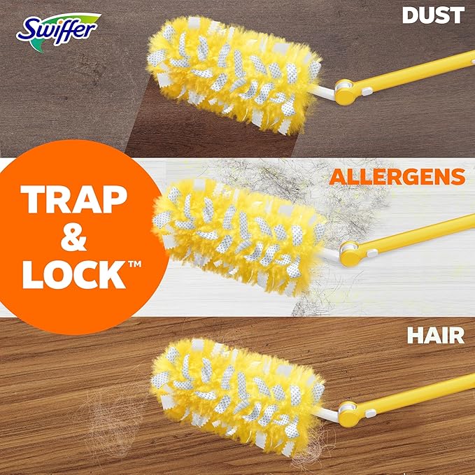 Swiffer Duster Kit with 3 ft Extendable Handle, Heavy Duty Dusting Starter Kit with 3 Refills, for Ceiling Fans, Vents and Hard to Reach Places