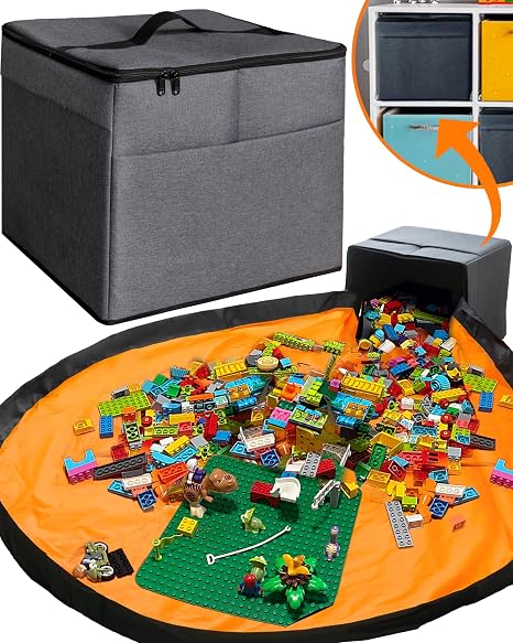 XL Toy Storage Organizer with Play Mat - Storage Bag/Box for Kids, Boys, Girls, Nursery, Playroom - Basket for Building 