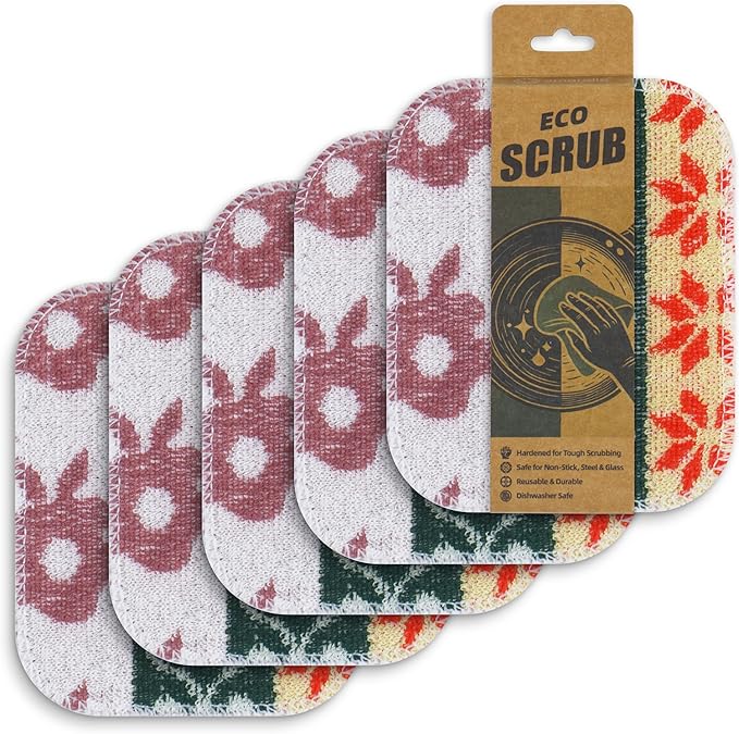 Amarelle Scrub,Eco-Friendly Reusable Dish Scrubbers for Washing Dishes,Soft Safe and Non-Scratch Scrubber, Durable Scouring Pad for Kitchen and Household Cleaning (Royal Bazaar, 5-Pack)