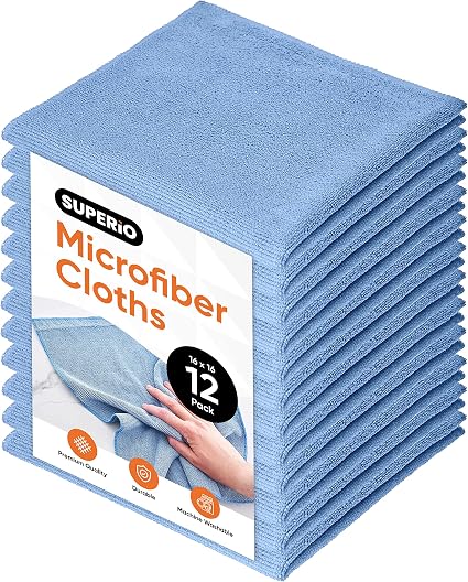 Superio Blue Microfiber Cleaning Cloth for Cars, Kitchen, Bathroom 16x16 Miracle Cloth, Lint Free Rags for Cleaning Hous