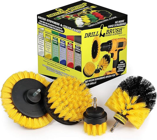 Yellow Drill Brush Attachments for Cleaning Shower, Grout, Bathroom - Grout Cleaner Drillbrush Kit - Rotary Scrub Brush Tile Cleaner Drill Attachment for Crevice Cleaning - Bathroom Tile Scrubber Set