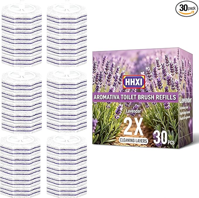 30Ct Aromative Toilet Brush Refills, Toilet Bowl Cleaner Refills, Double-Layer Cleaning Pads Added, Compatible with Most Toilet Brushes，Lavender（Patented）