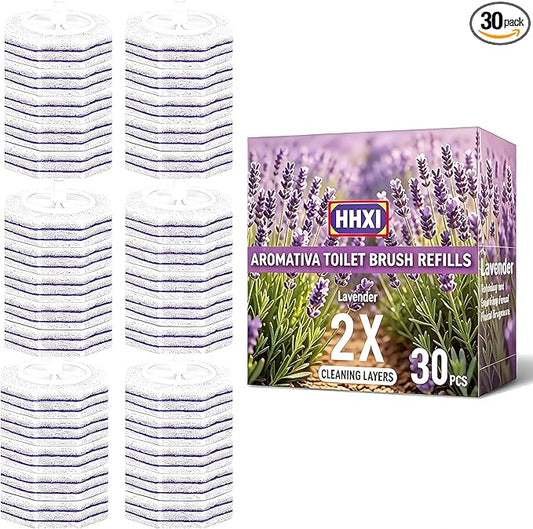 30Ct Aromative Toilet Brush Refills, Toilet Bowl Cleaner Refills, Double-Layer Cleaning Pads Added, Compatible with Most Toilet Brushes，Lavender（Patented）