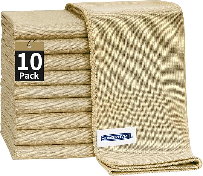 Microfiber Cleaning Cloth - 10 Pack Glasses Cleaning Cloth, 16" x 14" Window Cleaning Rags, Streak Free Lint Free Polishing Cloths Wipes for Eye Glass, Stainless Steel, Windshield, Beige