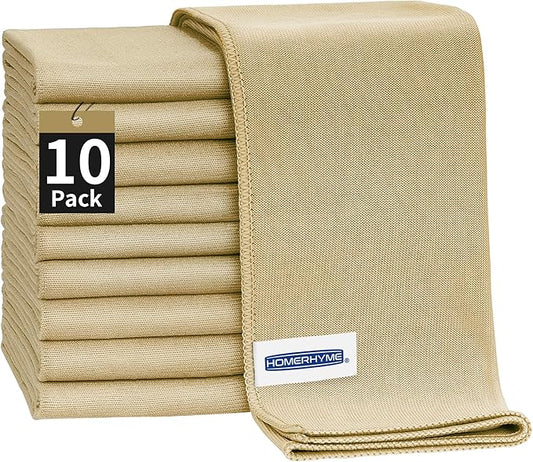 Microfiber Cleaning Cloth - 10 Pack Glasses Cleaning Cloth, 16" x 14" Window Cleaning Rags, Streak Free Lint Free Polishing Cloths Wipes for Eye Glass, Stainless Steel, Windshield, Beige