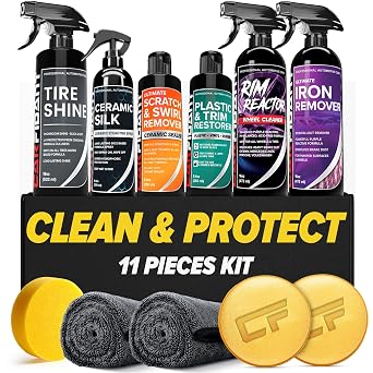 Carfidant Ultimate Clean & Protect Kit – 11-Piece Complete Car Detailing Bundle – Tire Shine, Ceramic Silk, Scratch & Sw