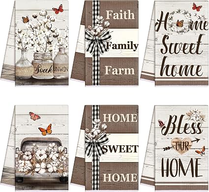 TecUnite 6 Pcs Farmhouse Rustic Kitchen Towels, Decorative Dish Towels