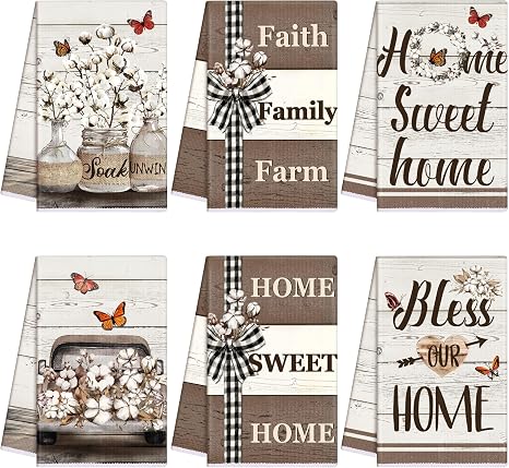 TecUnite 6 Pcs Farmhouse Rustic Kitchen Towels, Decorative Dish Towels