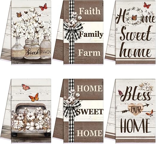 TecUnite 6 Pcs Farmhouse Rustic Kitchen Towels, Decorative Dish Towels