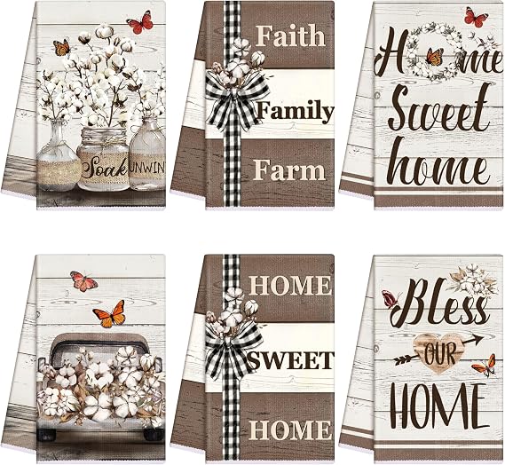 TecUnite 6 Pcs Farmhouse Rustic Kitchen Towels, Decorative Dish Towels