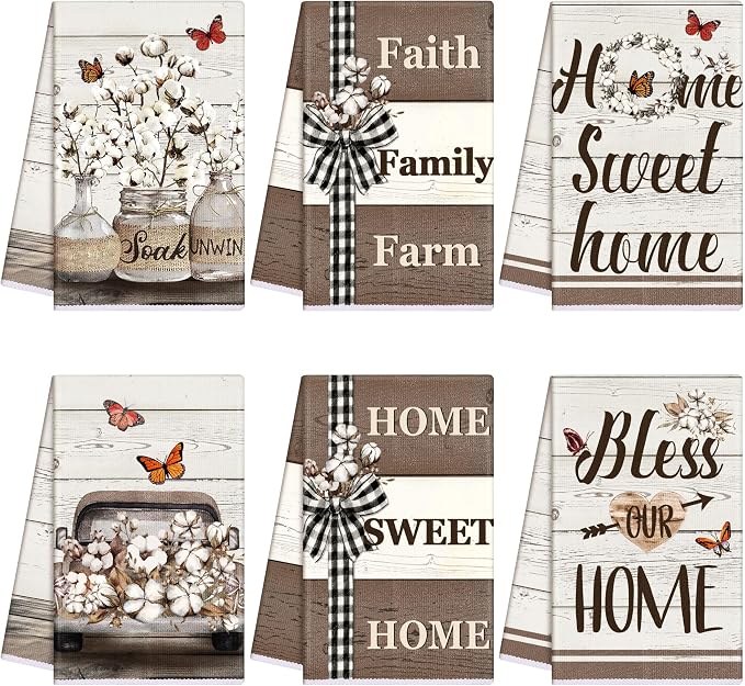 TecUnite 6 Pcs Farmhouse Rustic Kitchen Towels, Decorative Dish Towels