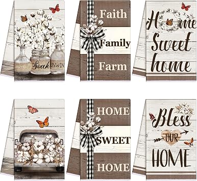 TecUnite 6 Pcs Farmhouse Rustic Kitchen Towels, Decorative Dish Towels