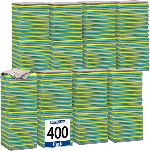 FIXSMITH Shop Towels-400 Pack, Multi-Functional Shop Rags, 12 x 16 in Microfiber Cleaning Cloth, Highly Absorbent Cleani