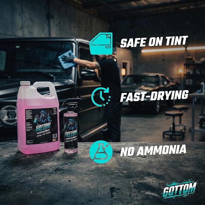 Gottom Glass Cleaner – 128oz, Ammonia Free, Streak-Free Window & Glass Cleaner, Safe on Tint – Perfect for Mirrors, Windows, & Glass Surfaces – Effective Dirt & Grime Remover