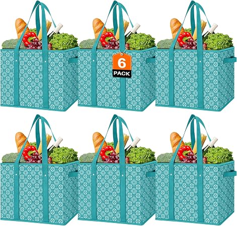 Reusable Grocery Bags 6 Pack, Foldable & Water Resistant Shopping Bags