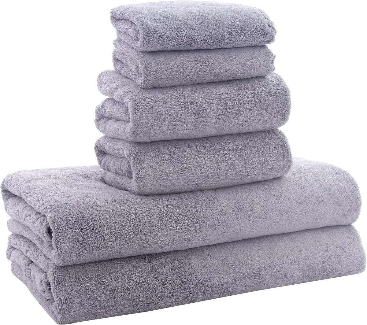 Ultra Soft Towel Set - Quick Drying - 2 Bath Towels 2 Hand Towels 2 Washcloths - Microfiber Coral Velvet Highly Absorbent Towel for Fitness, Bathroom, Sports, Yoga, Travel-Grey 6 Pcs
