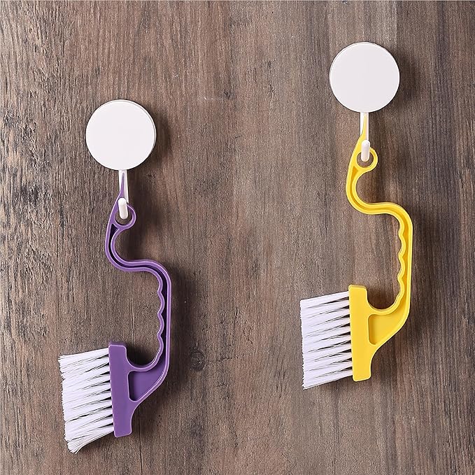Slick- Window Track Cleaning Brush, 2 Pack, Yellow/Purple Ergonomic Handle, Built-in Scraper, Multipurpose, Window Track Cleaning Tools