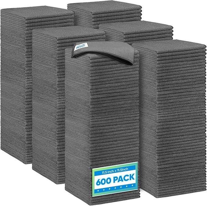 HOMEXCEL 600 Packs Microfiber Cleaning Cloth, 11.5 x 11.5 inch Microfiber Towels for Cars, Ultra Absorbent Washing Cloth, Lint Free Streak Free Cleaning Rags for Car, Kitchen, and Window (Grey)