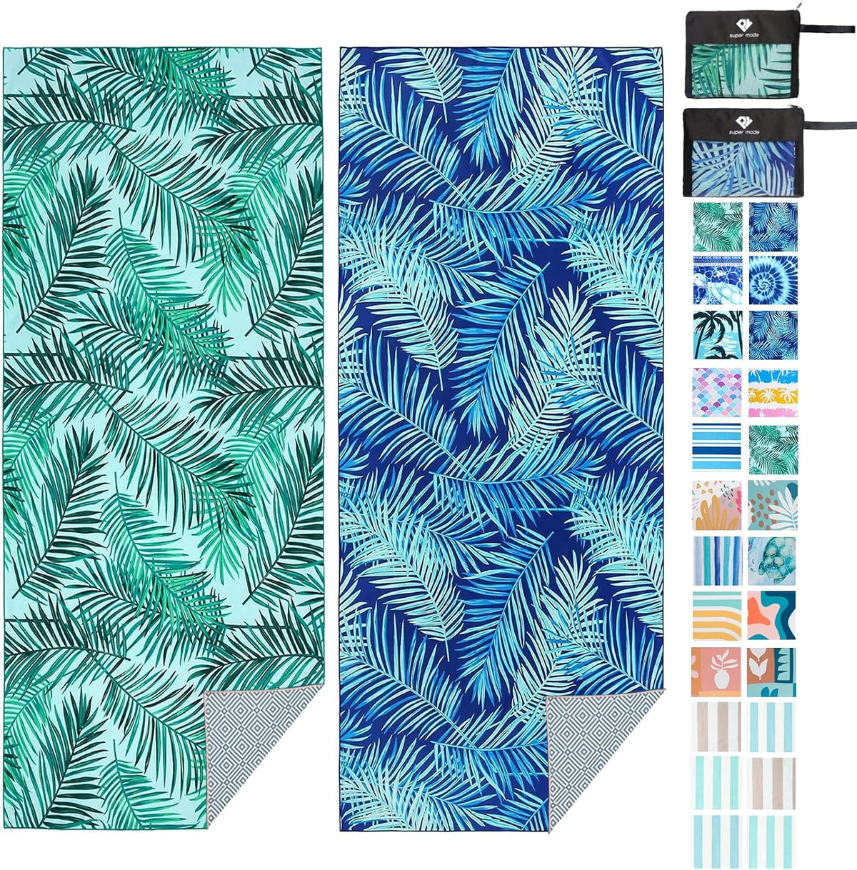 2 Pack Microfiber Beach Towel, 75'' x 35'' Quick Dry Beach Towel