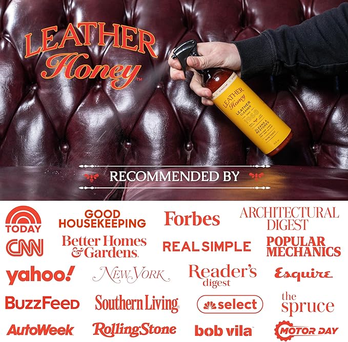 Leather Honey Leather Cleaner Spray: UV Protectant, Non-Toxic & Made in the USA Since 1968. Cleans & Protects Leather, Faux & Vinyl - Couches, Car Seats, Purses, Shoes, Bags & Tack. Safe for Any Color