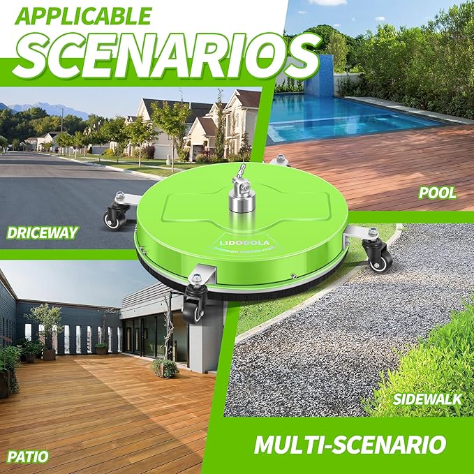 LidoDola 19'' Pressure Washer Surface Cleaner with 4 Wheels - Stainless Steel Surface Cleaner for Pressure Washer Attachment for Concrete, Driveway, Patio, Sidewalk, Deck and Driveways (19 INCH GREEN)