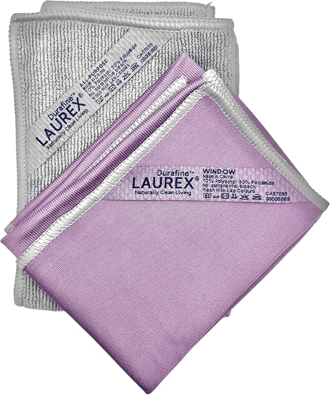 LAUREX Microfiber Window Cleaning Cloth, Streak-Free Glass & Mirror Towels, Lint-Free, Scratch-Free Reusable Cleaning Cloth, 2-Pack