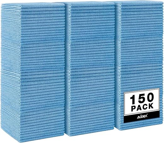 AIDEA Microfiber Cleaning Cloth,150PK, Blue Shop Towels, Shop Rags 12"×12"