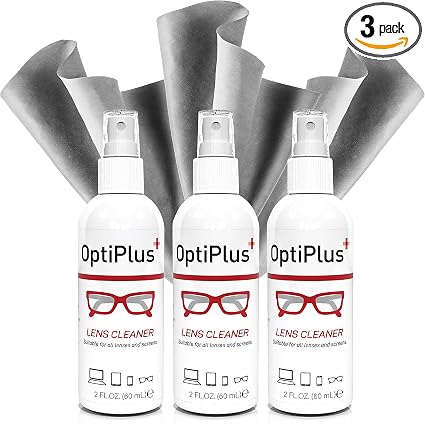 OptiPlus 2 oz. Lens Care Bundle Triple Pack | Streak-Free Lens Cleaning Spray and Microfiber Cleaning Cloth for Glasses,