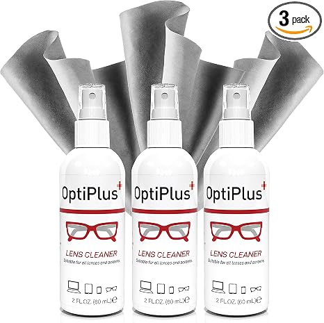 OptiPlus 2 oz. Lens Care Bundle Triple Pack | Streak-Free Lens Cleaning Spray and Microfiber Cleaning Cloth for Glasses,