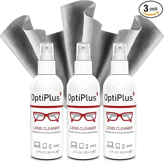 OptiPlus 2 oz. Lens Care Bundle Triple Pack | Streak-Free Lens Cleaning Spray and Microfiber Cleaning Cloth for Glasses,