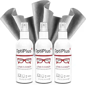 OptiPlus 2 oz. Lens Care Bundle Triple Pack | Streak-Free Lens Cleaning Spray and Microfiber Cleaning Cloth for Glasses,