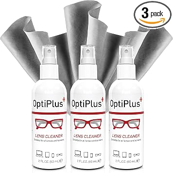 OptiPlus 2 oz. Lens Care Bundle Triple Pack | Streak-Free Lens Cleaning Spray and Microfiber Cleaning Cloth for Glasses,