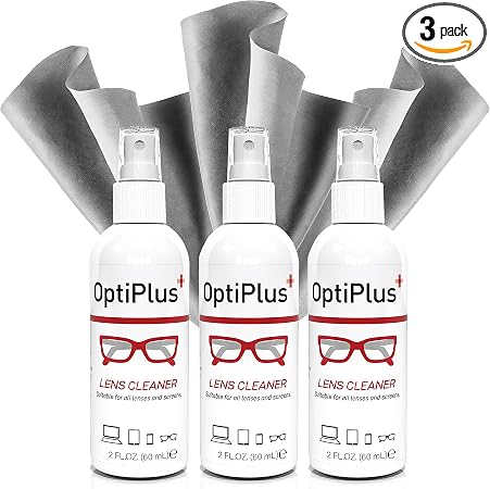 OptiPlus 2 oz. Lens Care Bundle Triple Pack | Streak-Free Lens Cleaning Spray and Microfiber Cleaning Cloth for Glasses,