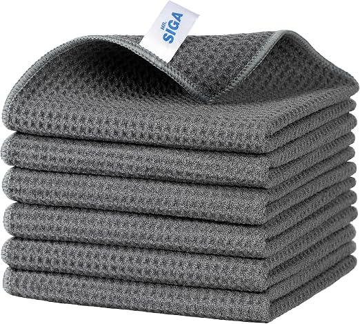 MR.SIGA Waffle Pattern Microfiber Cleaning Cloths, 6 Pack, Gray