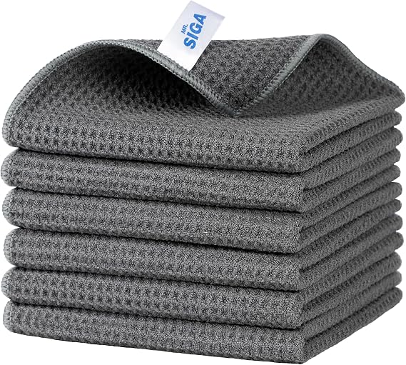 MR.SIGA Waffle Pattern Microfiber Cleaning Cloths, 6 Pack, Gray