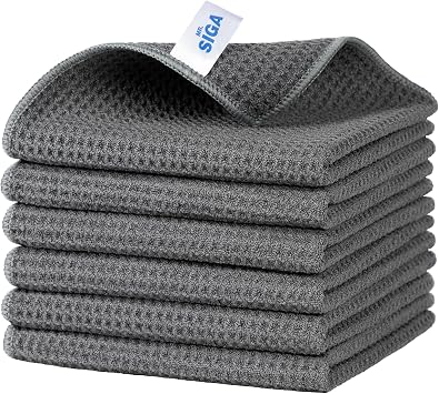 MR.SIGA Waffle Pattern Microfiber Cleaning Cloths, 6 Pack, Gray