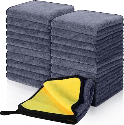 20 Pcs Microfiber Car Drying Towels 800 Gsm Thick Plush, Grey and Yellow