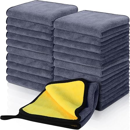 20 Pcs Microfiber Car Drying Towels 800 Gsm Thick Plush, Grey and Yellow