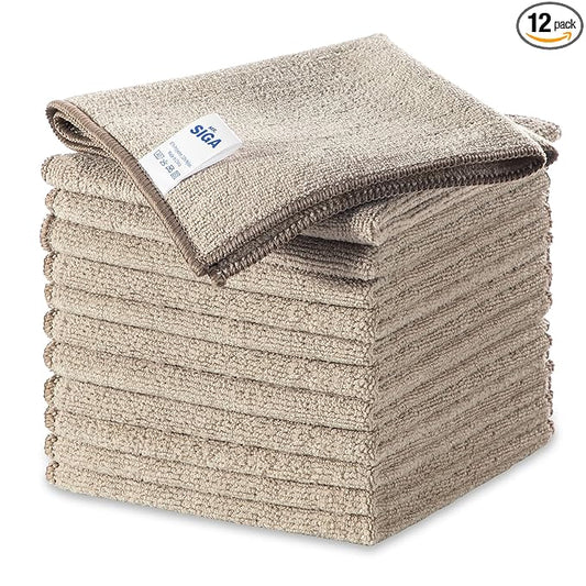 MR.SIGA Microfiber Cleaning Cloths, All-Purpose Surface Microfiber Towels, Streak Free Cleaning Rags, Pack of 12, Wheat, Size 32 x 32 cm(12.6 x 12.6 inch)