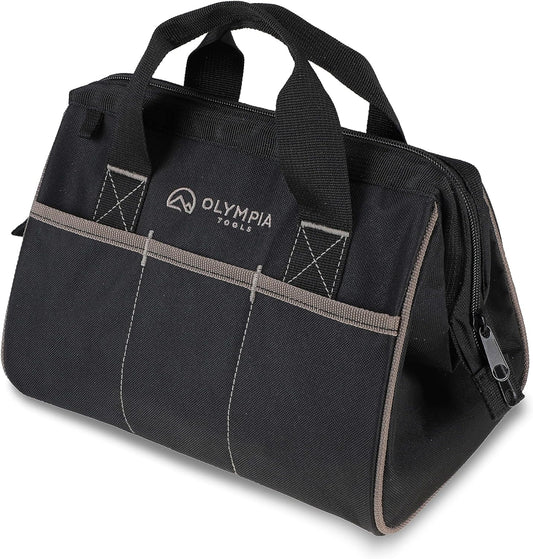 Olympia Tools Tool Bag 12 Inch, Heavy Duty Tools Bag with 3 Large Pockets, Adjustable Shouder Straps and 600D Reinforced Material