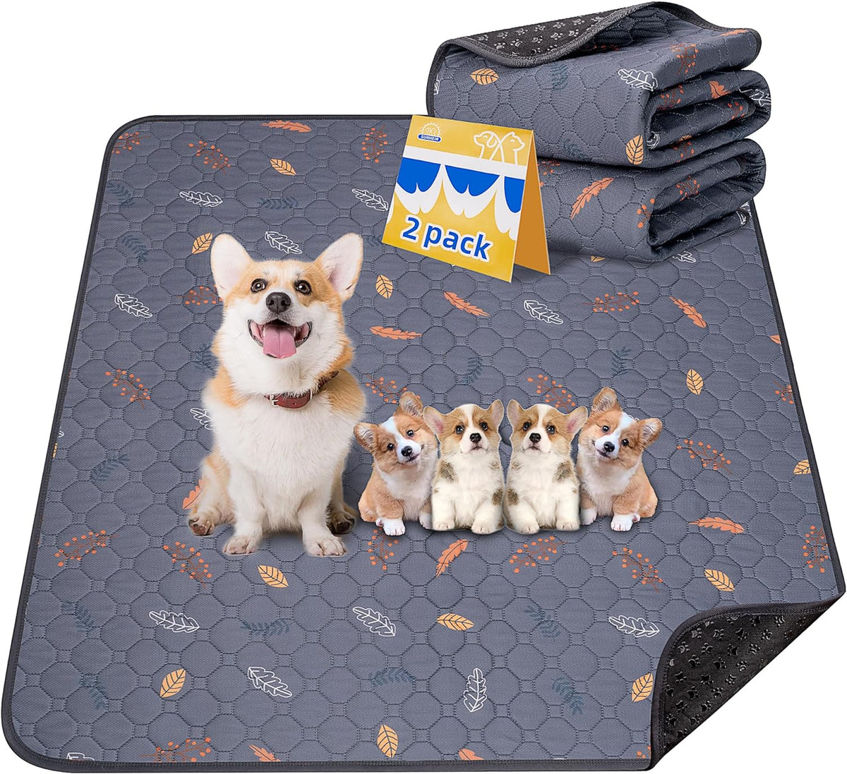 2-Pack Extra Large Reusable Dog Mat for Floor, Waterproof Dog Playpen, Super Absorbent Washable Pee Pads for Dogs, Pet Whelping Mat, Potty Training - 36" x 72"