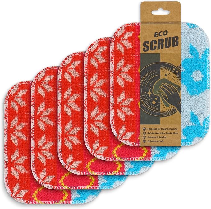 Amarelle Scrub,Eco-Friendly Reusable Dish Scrubbers for Washing Dishes,Soft Safe and Non-Scratch Scrubber, Durable Scouring Pad for Kitchen and Household Cleaning (Sunlit Carnival, 5-Pack)