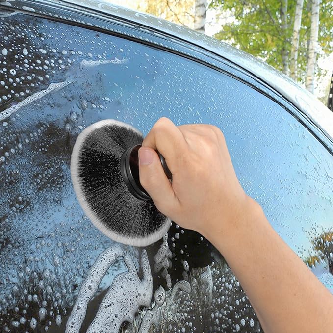 BABYSHEEP Ultra Soft Bristles Detailing Brush -Synthetic Brush, Car Detail Brush, 5.0 Inch Diameter Covers Large Area Inside or Outside Vehicles (Black-Grey)