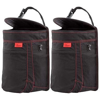 Lusso Gear Spill-Proof Car Trash Can (2 Pack) - Easy to Clean Hanging Garbage Bin - Leak-Proof, Removable Liner, Waterpr