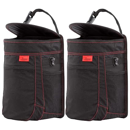 Lusso Gear Spill-Proof Car Trash Can (2 Pack) - Easy to Clean Hanging Garbage Bin - Leak-Proof, Removable Liner, Waterpr