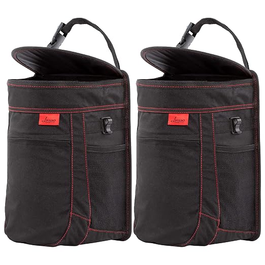 Lusso Gear Spill-Proof Car Trash Can (2 Pack) - Easy to Clean Hanging Garbage Bin - Leak-Proof, Removable Liner, Waterpr