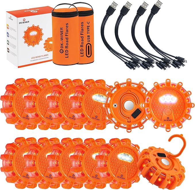 12 Pack LED Road Flares, Type-C Rechargeable Magnetic Safety Kit