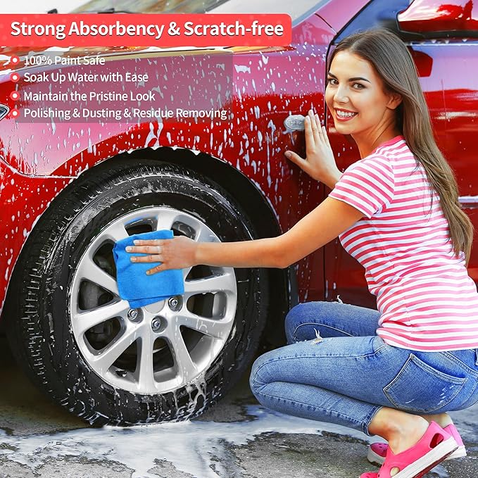 Shop Towels, 100 Pack Microfiber Towels for Cars, Microfiber Cleaning Cloths, Bulk Multipurpose Lint-Free Cleaning Rag for Mechanic Automotive Garage Office, 11.5"*11.5" Blue