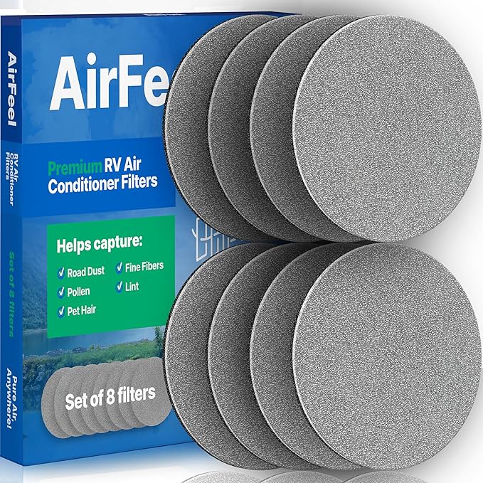 RV Air Vent Replacement Filter Inserts (5.25") - Round AC Air Duct Filters for 6-7/8" RV Air Return Intake Vent Grilles - Compatible with Motorhomes, Campers, Travel Trailers & Toy Haulers - 8-Pack